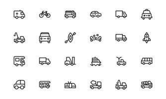 Comprehensive Transport Icons bundle up. Editable, Minimalist Line Icons for Shipping, Public Transport, and Travel Projects. vector