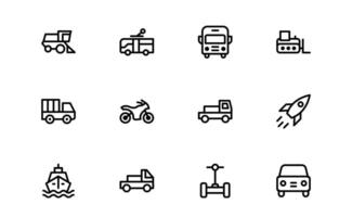 Comprehensive Transport Icons set collection. Editable Line Icons for Shipping, Logistics, Public Transport, and Travel Projects. vector