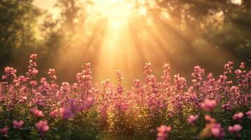 Sunbeams illuminate wildflowers photo