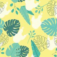 Tropical Dinosaur Footprint Pattern. Jungle Leaf Seamless Background vector