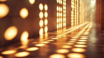 Sunlit corridor, geometric shadows, modern architecture, ambient light, interior design photo