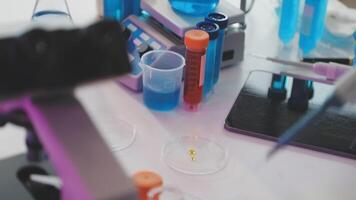 A laboratory table with various items on it video