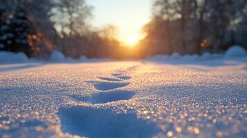 Sunset Winter Footprints Snow Forest photo