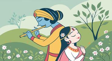 Radha and krishna in the field vector