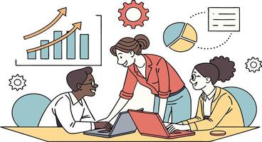 A group of people working on a laptop vector