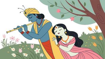 Radha and krishna in the garden vector