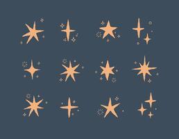 Star shapes with elements in doodle style drawing with beige on blue background vector