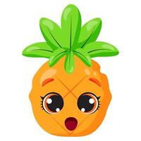Cute pineapple character with big expressive eyes and an open mouth, showing a surprised reaction vector