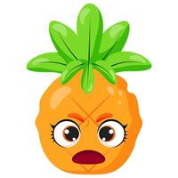 Angry pineapple character with expressive eyes and a surprised face. Perfect for food-related designs, emotions in graphics, tropical-themed projects, branding, and creative illustrations vector
