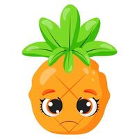 Sad pineapple character with expressive eyes and a melancholic face. Ideal for food-themed designs, emotions in illustrations, tropical projects, branding, and creative visuals vector