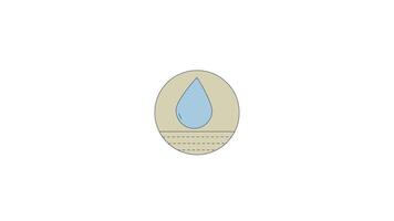 Water drop and dotted lines ground 2D cartoon round sticker animation. Healing ayurveda. Hydration, sustainability, waterdrop animated flat colorful circular element 4K isolated on white video