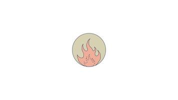 Fire element symbol 2D cartoon round sticker animation. Energy, passion and transformation. Healing ayurveda. Elemental forces animated flat colorful circular element 4K isolated on white video