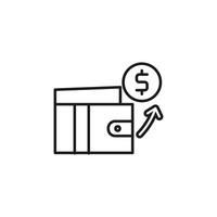 icon budget wallet. Wallet with dollar coin and arrow pointing upwards, ideal for financial success concepts in business presentations, websites, and social media. vector