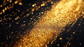 Golden glitter texture, dark background, light beam, luxury design photo