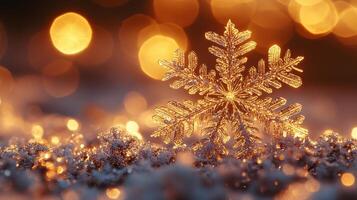 Sparkling snowflake, winter night, bokeh lights, festive card photo