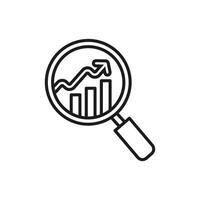 Magnifying glass magnifies an upward trending bar graph, suitable for financial analysis, data analysis, market research, growth strategy concepts. vector