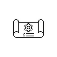 icon project status. Rolled document with gear symbol, ideal for engineering, technology or business concepts in presentations, websites, or advertisements needing industrial themes. vector