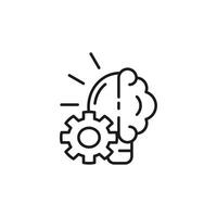 icon skill development. Brain inside a light bulb with a gear next to it, ideal for innovation, creativity, brainstorming concepts in design projects. vector