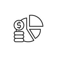 icon budget finance. Pie chart and a stack of coins with a dollar sign. Financial planning concept for budgeting, investments, and business analysis. vector