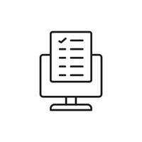 icon task checklist computer. Line icon computer monitor displaying a checklist. Ideal for web design, productivity, planning, technology, and businessrelated concepts. vector