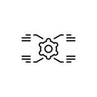 icon cogwheel. Simple line drawing of a gear with four lines extending, suitable for engineering and machinery concepts, versatile design element. vector