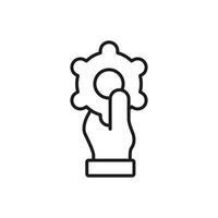 Line drawing of a hand holding a gear, ideal for engineering, innovation, mechanics, and technologyrelated designs, logos, or illustrations. vector