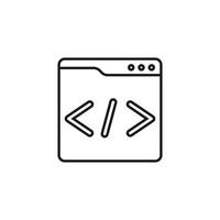 icon application. Simple web browser outline with code symbols. Suitable for tech websites, coding tutorials, software development blogs, and IT presentations. vector