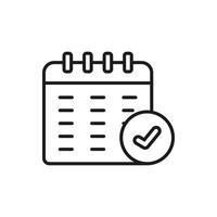 Line drawing of a calendar with a check mark, ideal for scheduling, time management, organizing, planning, completing tasks on time. vector