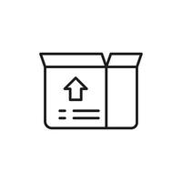 Black line drawing of an open cardboard box with an arrow pointing up. Suitable for packaging, delivery, shipping concepts and more. vector