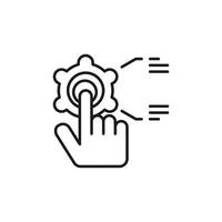 icon control management. Hand pointing at a gear with lines representing process efficiency. Ideal for illustrating innovation, technology, business strategies in presentations or infographics. vector