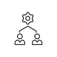 Gear representing teamwork above two people. Suitable for business concepts, collaboration, cooperation, and working together as a team. Leadership. vector