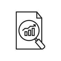 icon trend data analysis. Document with a magnifying glass over a bar graph, ideal for business analysis, market research, financial report concepts in presentations. vector