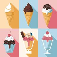 Ice Cream Grid Featuring 6 Tasty Variants in Cones and Cups vector