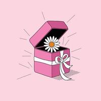 Soft Pink Gift Box with Daisy Inside, Wrapped in Dreamy Style vector