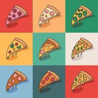 Pizza Slice Grid Featuring 9 Unique Flavors and Crust Styles vector