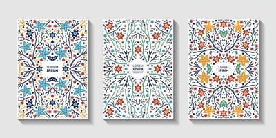 Set of Colored rectangular posters with of branches, poinsettia flowers on white background vector