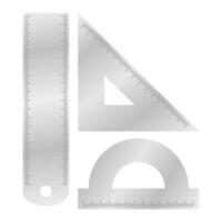 Simple Stainless Steel Ruler Measuring Tool. Rectangle Triangle and Semicircle Ruler Elements. vector