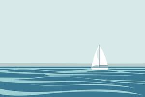 A minimalist flat design of a single sailboat on the ocean. The serene composition and simple lines evoke a sense of tranquility and adventure, perfect for nautical themes and decor. vector