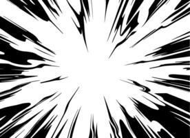Speed lines within a frame for manga comic books. Radial motion backdrop featuring flashes and lightning. Monochrome explosion and glowing flashes. concentric textured artwork. vector