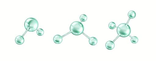 Collagen molecules form chemical bonds realistic color icons set. Protein structures from spheres 3d objects bundle on white background vector