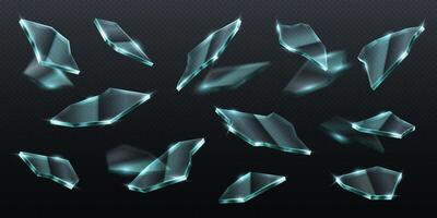 Realistic 3D illustration of floating glass shards with sharp edges. Perfect for broken glass effects, destruction visuals, and abstract backgrounds. vector