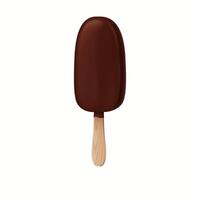 Illustration of a chocolate coated ice cream bar on a wooden stick. A clean white background emphasizes the rich dark chocolate texture and smooth finish. vector