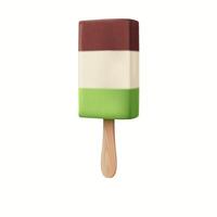 Illustration of a layered ice cream bar featuring brown, white, and green sections on a wooden stick. The design suggests a refreshing frozen treat, appealing to both children and adults. vector