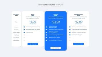 Plan Price Package Subscription Comparison Table Chart Infographic Design Template vector