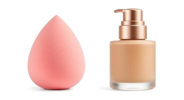 Makeup Foundation Bottle with Sponge Applicator Still Life on White photo