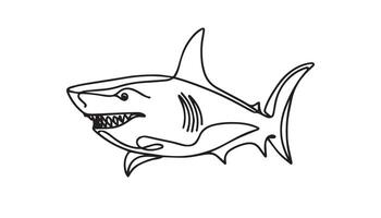 illustration of shark smiling and having fun black and white drawing For children to learn to color according to the picture. vector