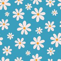 PrintDaisy and chamomile blossoms, petals, endless repeatable design, nature texture for textile, fabric, wrapping. Flat illustration vector