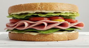 A sandwich with meat, lettuce, and tomato photo