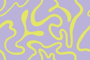Groovy abstract hippie pattern. Minimalist nursery neon print of psychedelic green curvy shapes on lavender backdrop. vector