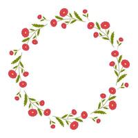 Round frame with cute red wildflowers vector